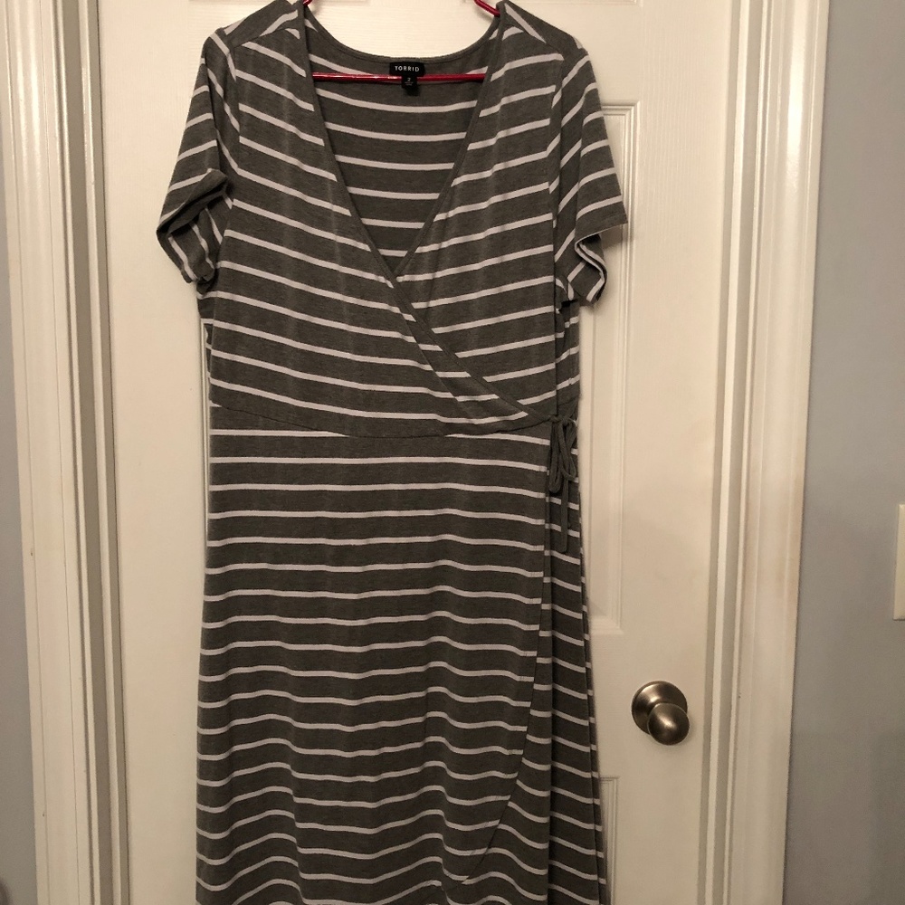 Torrid Grey Stripe Wrap Dress